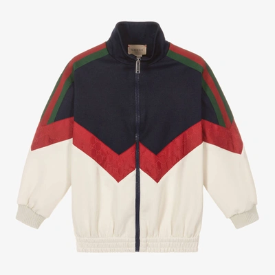 Shop Gucci Boys Blue & Red Gg Zip-up Top