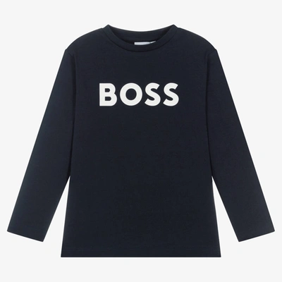 Shop Hugo Boss Boss Boys Blue Logo Cotton T-shirt