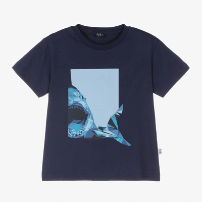 Shop Il Gufo Boys Blue Shark Print Cotton T-shirt