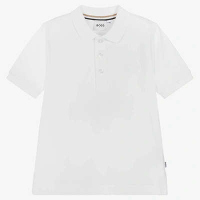 Shop Hugo Boss Boss Boys White Piqué Polo Shirt