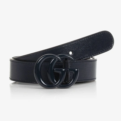 Shop Gucci Blue Leather Double G Logo Belt