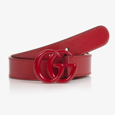 Shop Gucci Red Leather Double G Logo Belt