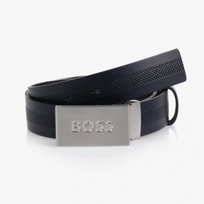 Shop Hugo Boss Boss Boys Navy Blue Leather Logo Belt