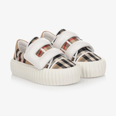 Shop Burberry Vintage Check Velcro Trainers In Beige