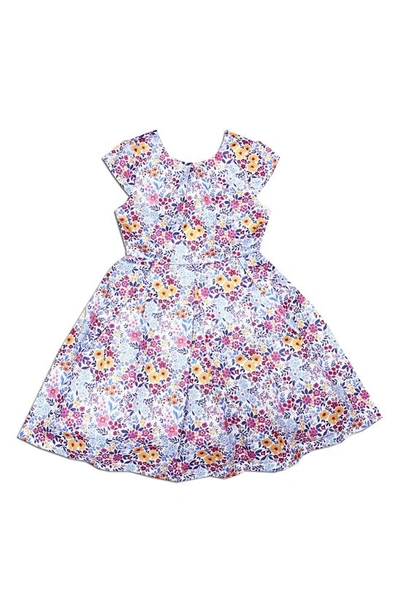 Shop Joe-ella Kids' Floral Cap Sleeve Dress In Blue