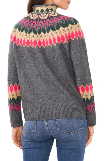 Shop Cece Fair Isle Funnel Neck Sweater In Medium Heather Grey