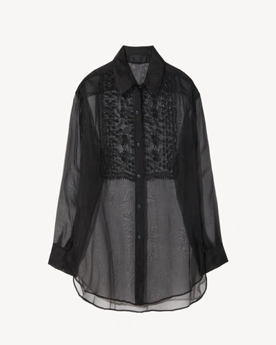 Shop Nili Lotan Noel Lace Bib Shirt In Black