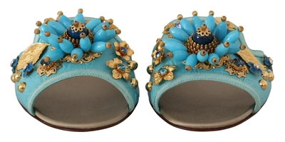 Shop Dolce & Gabbana Blue Crystal Exotic Leather Blue Crystal Women's Sandals