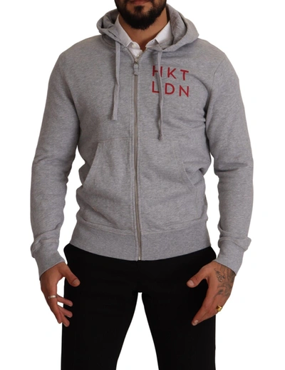 Shop Hackett Gray Full Zip Hooded Cotton Sweatshirt Men's Sweater