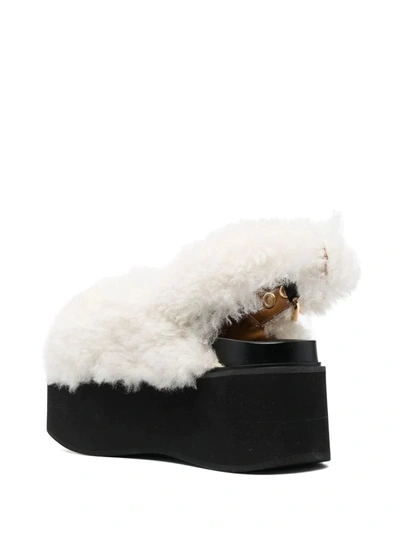Shop Marni Women Fussbett Shearling Wedge Crisscross Sandals In Natural White