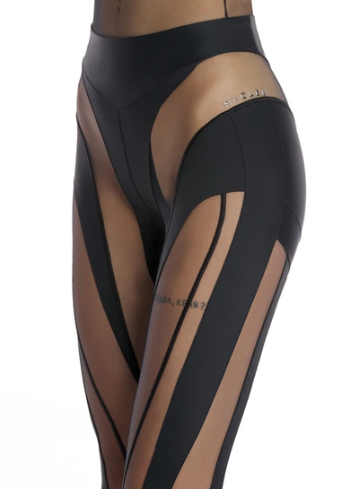 Shop Mugler Women Sheer Spiral Leggings In Black/black B1999