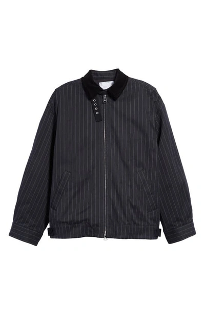 Shop Sacai Chalk Stripe Blouson Cotton Jacket In Navy