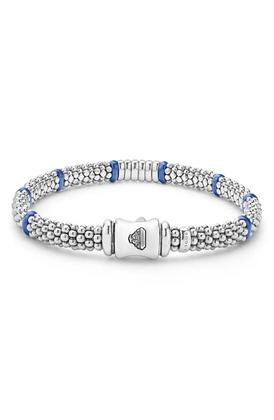 Shop Lagos Blue Caviar Diamond & Ceramic Station Rope Bracelet In Marine