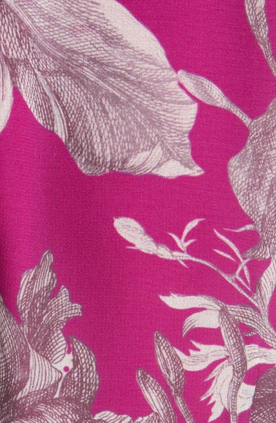 Shop Erdem Roisin Pleated Belted Floral Print Mock Neck Midi Dress In Purple/ White