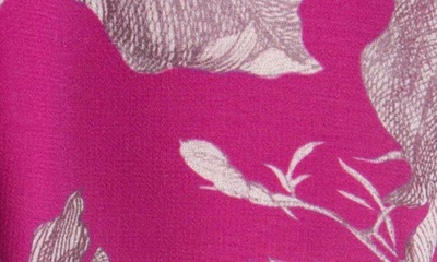 Shop Erdem Roisin Pleated Belted Floral Print Mock Neck Midi Dress In Purple/ White