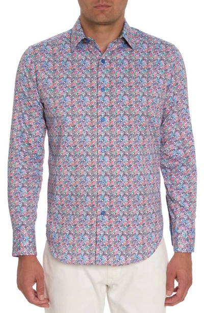 Shop Robert Graham Boom Boom Geo Print Stretch Button-up Shirt In Blue