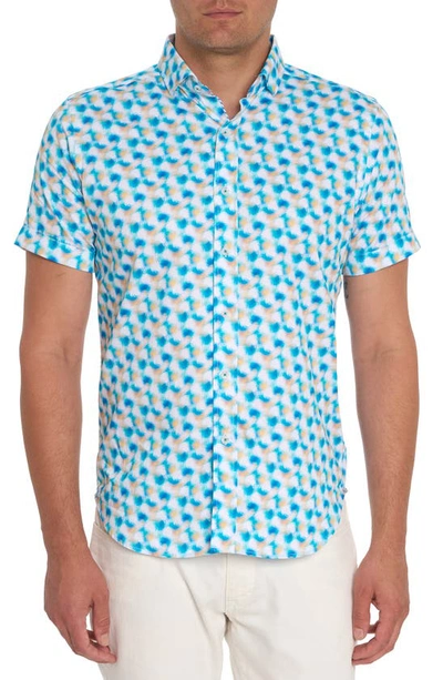 Shop Robert Graham Hewlett Short Sleeve Button-up Shirt In Teal