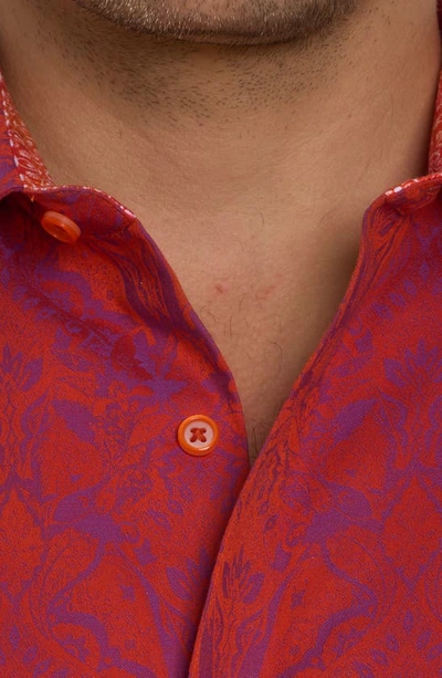 Shop Robert Graham Highland 2 Damask Print Stretch Short Sleeve Button-up Shirt In Red