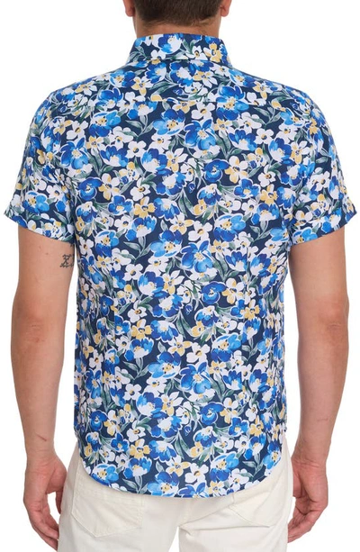 Shop Robert Graham Bridgewater Floral Short Sleeve Linen & Cotton Button-up Shirt In Blue