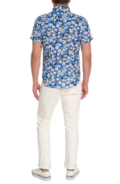 Shop Robert Graham Bridgewater Floral Short Sleeve Linen & Cotton Button-up Shirt In Blue