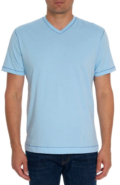Shop Robert Graham Eastwood V-neck Cotton Blend T-shirt In Light Blue