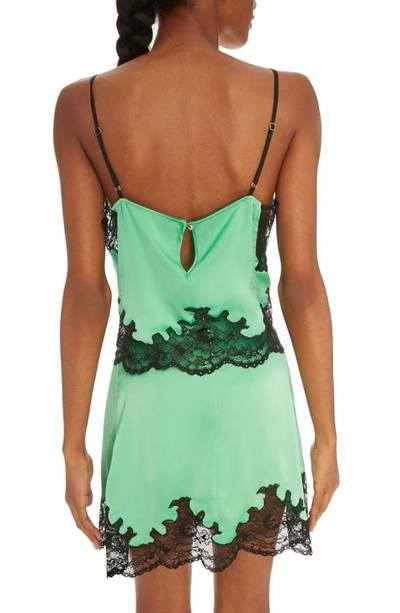 Shop Paco Rabanne Crop Lace Satin Tank In Bright Green