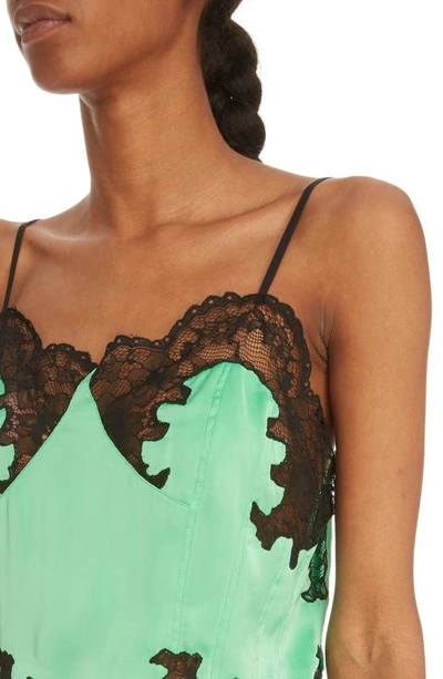 Shop Paco Rabanne Crop Lace Satin Tank In Bright Green