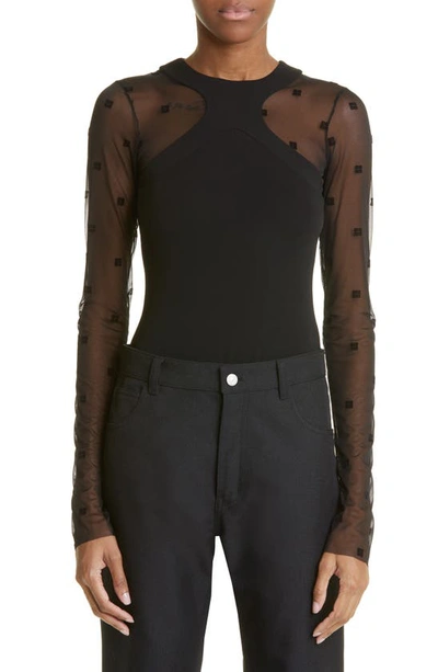Shop Givenchy 4g Tulle Sleeve Halter Neck Bodysuit In Black