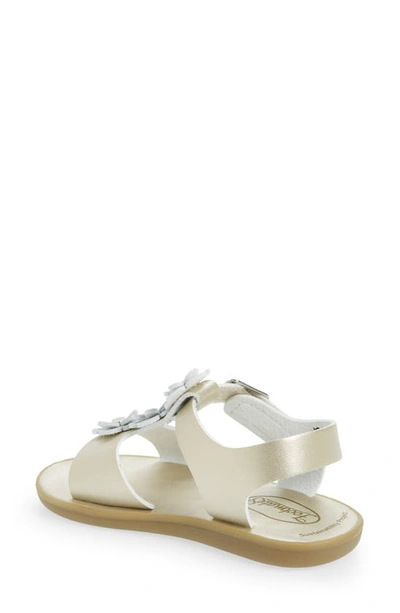 Footmates Jasmine Metallic Flower Waterproof Sandal In Soft Gold Micro