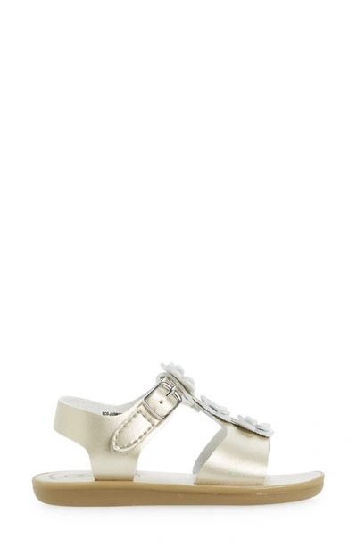 Footmates Jasmine Metallic Flower Waterproof Sandal In Soft Gold Micro