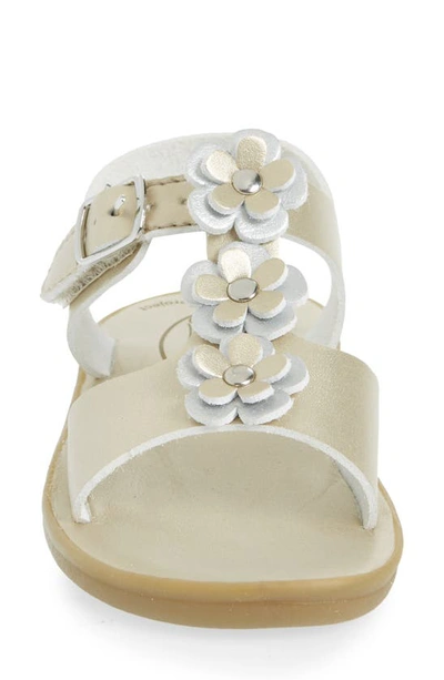 Footmates Jasmine Metallic Flower Waterproof Sandal In Soft Gold Micro