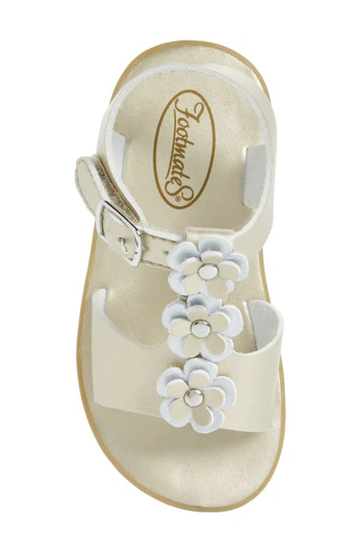Footmates Jasmine Metallic Flower Waterproof Sandal In Soft Gold Micro