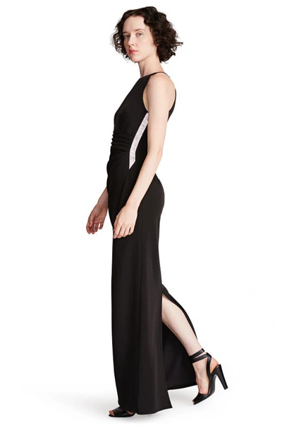 Shop Halston Annika Crystal Detail Halter Neck Stretch Crepe Sheath Gown In Black