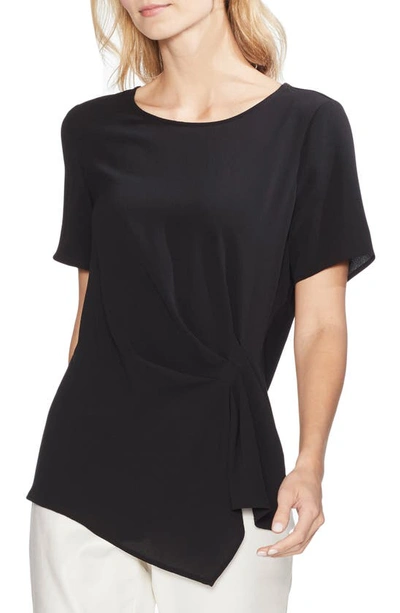 Shop Vince Camuto Side Pleat Mixed Media Blouse In Rich Black