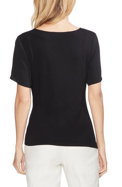 Shop Vince Camuto Side Pleat Mixed Media Blouse In Rich Black