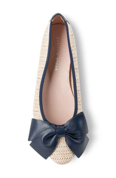 Patricia Green St. Tropez Bow Raffia Flat In Navy
