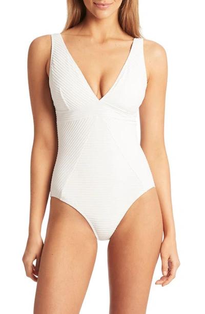 Shop Sea Level Panel Line Multifit One-piece Swimsuit In White