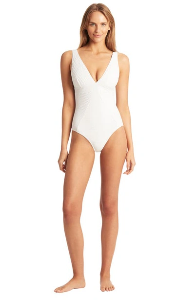 Shop Sea Level Panel Line Multifit One-piece Swimsuit In White