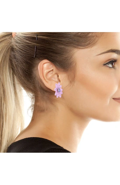 Shop Kurt Geiger Crystal Daisy Stud Earrings In Lilac Pink