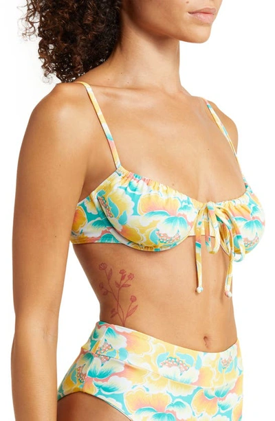 Shop Kulani Kinis Ruched Floral Underwire Bikini Top In Honey Pot
