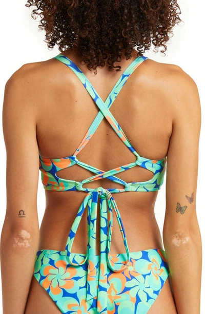 Shop Kulani Kinis Floral Tie Back Crop Bikini Top In Serene Marine