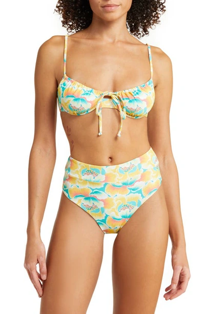 Shop Kulani Kinis Ruched Floral Underwire Bikini Top In Honey Pot