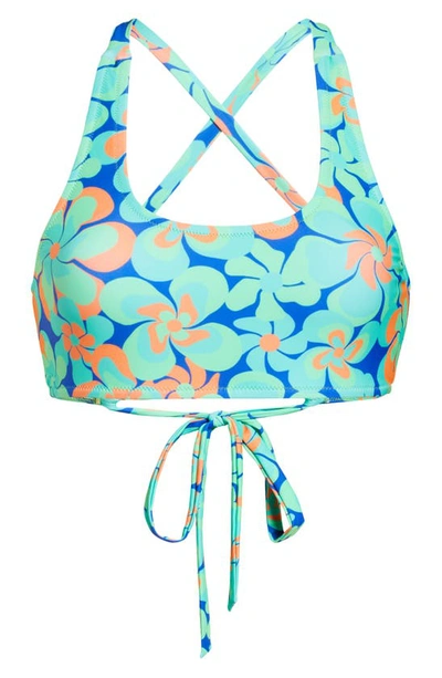 Shop Kulani Kinis Floral Tie Back Crop Bikini Top In Serene Marine