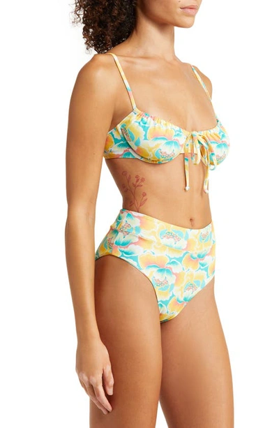 Shop Kulani Kinis Ruched Floral Underwire Bikini Top In Honey Pot