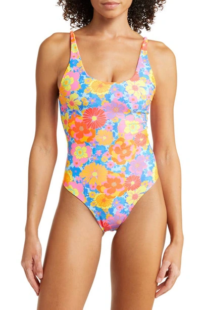 Shop Kulani Kinis Floral Cheeky One-piece Swimsuit In Sapphire Sun