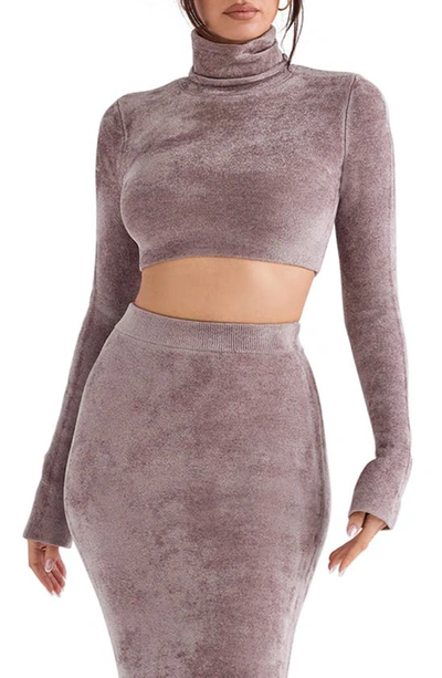 Shop House Of Cb Suri Crop Chenille Turtleneck Sweater In Rose