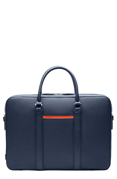 Shop Maverick & Co. Manhattan Deluxe Leather Briefcase In Navy