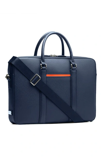 Maverick & Co. Manhattan Deluxe Leather Briefcase In Navy