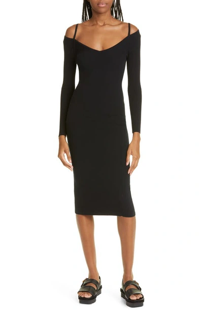 Shop Jason Wu Cold Shoulder Long Sleeve Merino Wool Sweater Dress In Black