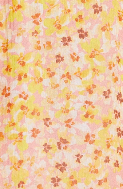 Shop Jason Wu Floral Print Smocked Waist Silk Chiffon Dress In Pink / Lemon Multi
